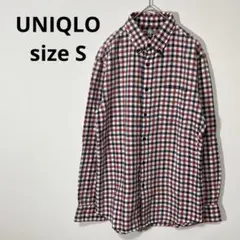 美品『UNIQLO』ユニクロ　チェックシャツ(S)長袖 赤 紺 白 メンズ 綿