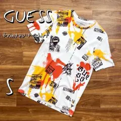 【美品】GUESSゲス オーガニックコットンスプラッシュプリント総柄TシャツS