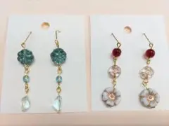 ハンドメイド フラワーピアス 2点セット