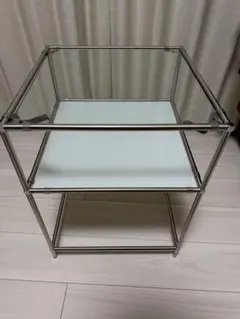 【美品】 USMハラー風　2段ガラスモジュール サイドテーブル ナイトテーブル 美品】 USMハラー風 2段ガラスモジュール サイドテーブル ナイト