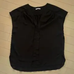 オペークドットクリップ　Vネックノースリーブブラウス美品　L