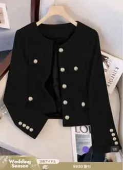 SHEIN 黒 ツイード ジャケット 春服