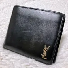 ♡希少♡サンローラン 二つ折り財布 レザー カサンドラ 金具 ロゴ 黒 小銭入れのサムネイル