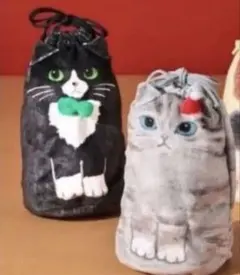 KALDI カルディ おすわりネコ 巾着 ポーチ 2種