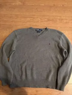 90s~ Polo Ralph Lauren Vネック コットンニット グレーL