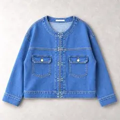春先活躍✨Cheztoiノーカラーデニムジャケット✨金ボタン/フック仕様 フリーのサムネイル