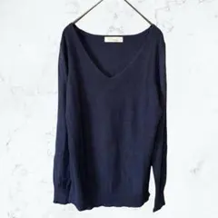 13325 フリーズマート Vネック カットソー ニット 紺 オフィス 伸縮性