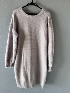 リブ編みVネックニットワンピース サイズF グレー