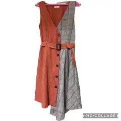axes femme ノースリーブワンピース 切替 チェック柄