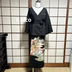 M正絹 着物リメイクセミアンティーク黒留袖カシュクール風二部式巻スカセットアップ