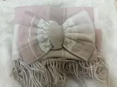 LIZLISA チェックリボンストール グレー