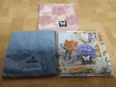 新品 ハナエモリ 花柄ハンカチ2枚とタオルハンカチ1枚セット