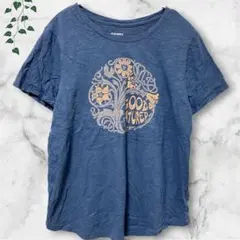 希少 OLD NAVY スラブTシャツ L ブルー 70s風 グラフィック 古着