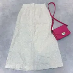 極美品◆JUSGLITTY ツイード風 ロングスカート 上品◇アイボリー 2