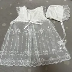 ホワイトベビードレス&帽子セット