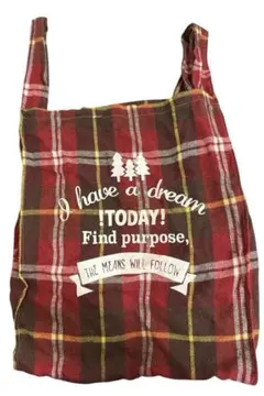 【美品】赤 チェック柄トートバッグ メッセージ付き