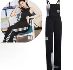 adidas ブラック ストライプ オーバーオール