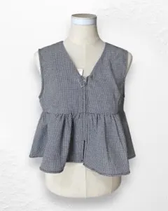 <新品タグ付き> ショート丈 千鳥柄フリルビスチェ ジレ L