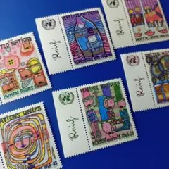 ✨️6719 外国切手 国連 1983年 人権宣言 6V抽象画 エンボス