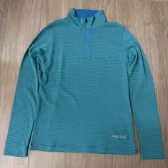 【美品】mont-bell ハイネック長袖シャツ 青緑ストライプ　S