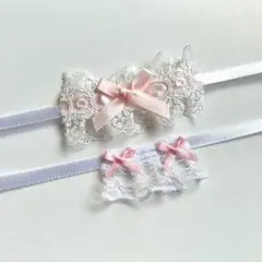 ハンドメイド ぬい服 ヘッドドレス　スタイ　ピンク
