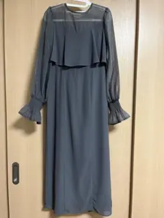 【パーティドレス】グレー シフォンロングドレス