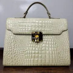 USUIBAG　クリーム色 クロコダイル風ハンドバッグ