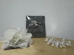 ホワイトフラワーヘアアクセサリー4点セット ブライダルアクセサリー