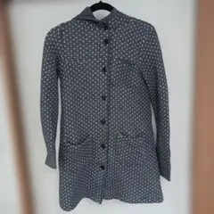 shuca グレー×白ドット キルティングジャケット 丈長め M フード付き