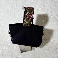 ハンドメイド　花柄ハンドバッグ　インド刺繍リボン　ショルダー金具付き