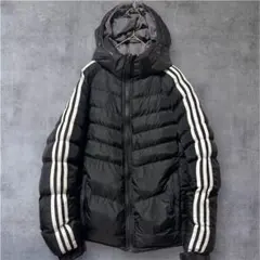 ダウンジャケット　リバーシブル　３本ライン　肉厚生地　ブラック　ギャル　お兄系