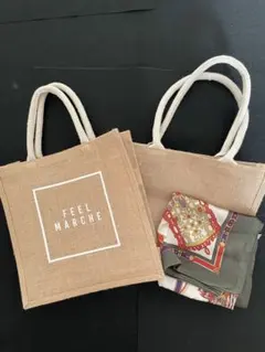 ジュートマイバッグ　サマー　バッグ　スカーフ付き