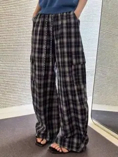 人気★チェック ワイドパンツ レトロ＆ゆったり オシャレ 着痩せ カジュアル