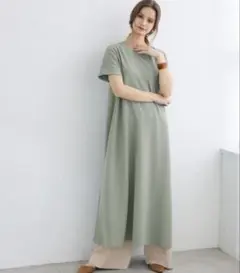 coca グリーン エンボス加工 半袖 ロングワンピース Mサイズ