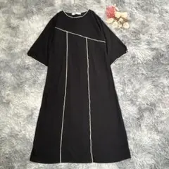 しまむら（L）長袖 フレアワンピース パイピング ワッフル ブルーストライブ