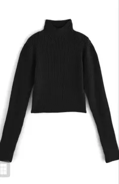 リブ編みタートルネックセーター S ブラック