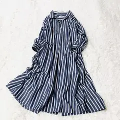 美品　B.CSTOCK スキッパー　シャツワンピース　ストライプ　ゆったり