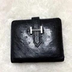 オーストリッチ 二つ折り財布 黒