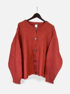 happy John オレンジリブ編み長袖カーディガン