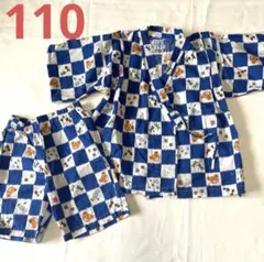 美品　ミキハウス　甚平 プッチー　綿　ブルー　110