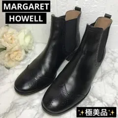 美品 マーガレットハウエル ウイングチップ レザー サイドゴアブーツ ブラック