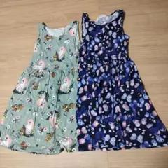 H＆M ワンピース ユニコーン グリーン ネイビー フラワー 134-140