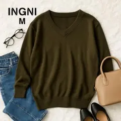 イング ニットカーデ M  茶 Vネック リラックス オフィカジ  大人可愛い