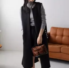 人気 ロングジレ フォーマル レディース パールビジュー 体型カバー 黒 フリー