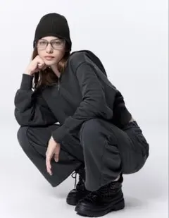 GU ウォッシュドスウェットハーフジップパーカー　ダークグレー　Mサイズ