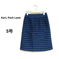 カールパークレーン ボーダー柄タイトスカート 5号 W58 ネイビー×青