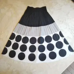 爽やかキュートスカート 白黒 ボーダー ドット柄 美品