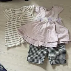 ベビー服 80cm ストライプドレスとパンツセット