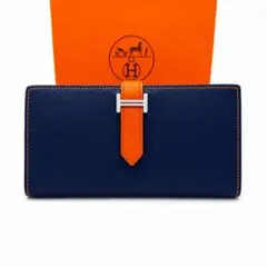 激レアバイカラー】HERMES べアン スフレ 二つ折り 長財布 紺 