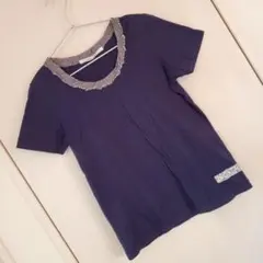 SPICK and SPAN 半袖Tシャツ ネイビー フリルネックのサムネイル